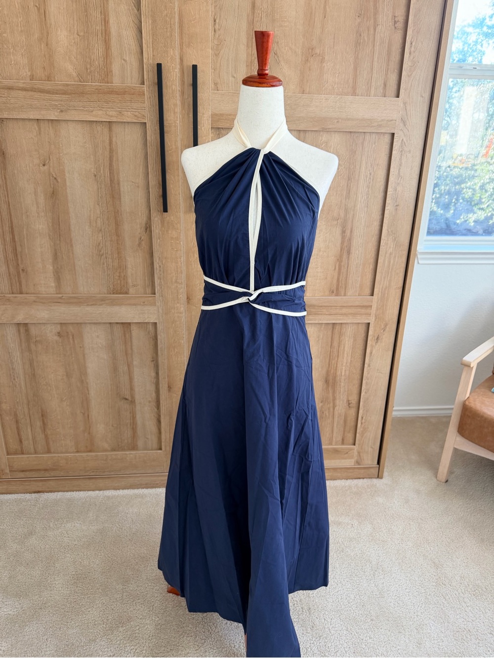 Commense Navy  Halter Maxi Dress with Cream Trim